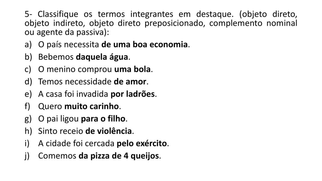 Termos Integrantes Da Oração Exercícios - Clickandgo