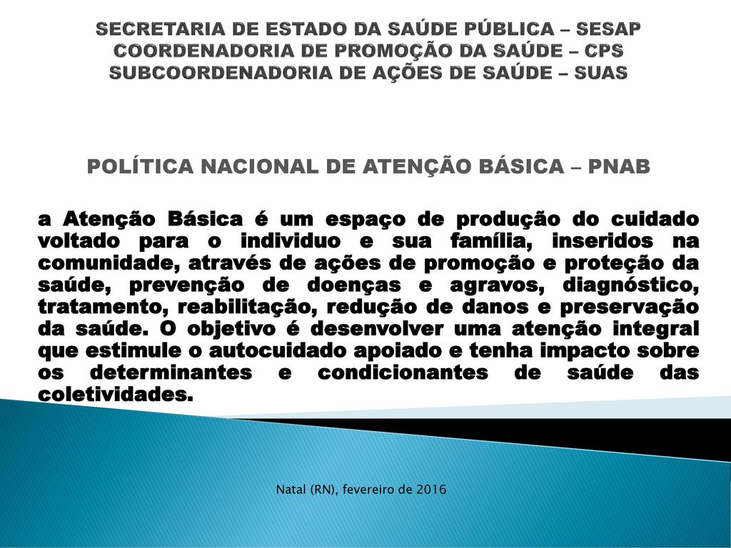 POLÍTICA NACIONAL DE ATENÇÃO BÁSICA – PNAB