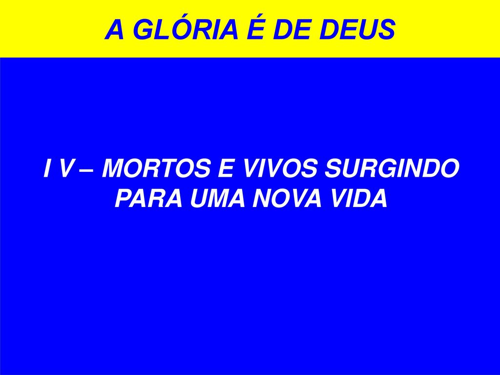 I V – MORTOS E VIVOS SURGINDO PARA UMA NOVA VIDA