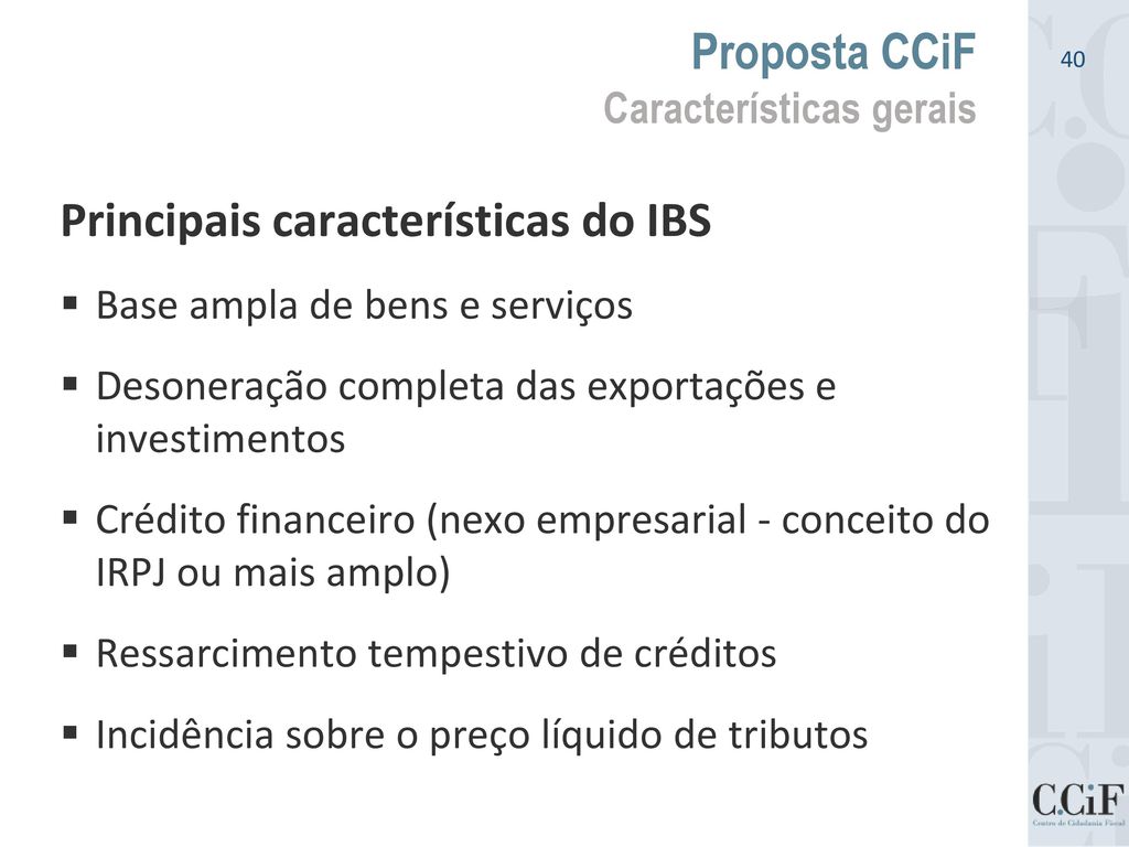 Proposta CCiF Características gerais