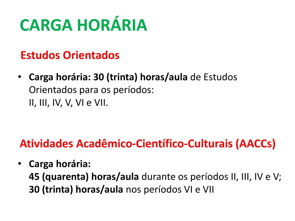 CARGA HORÁRIA Estudos Orientados