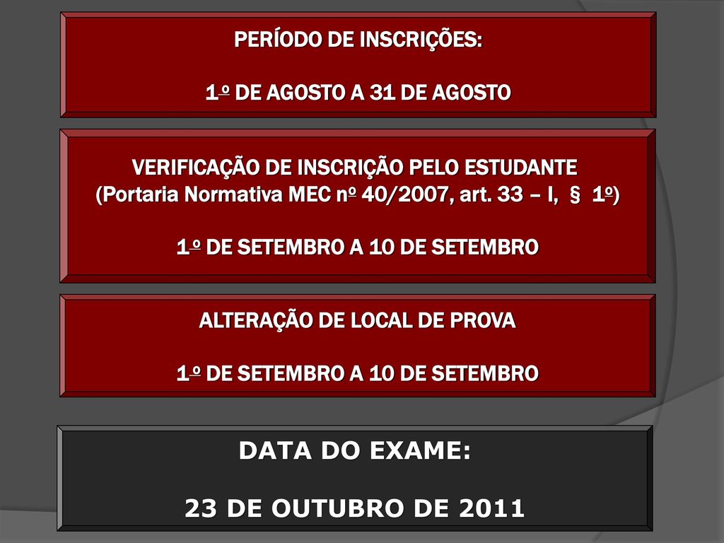 DATA DO EXAME: 23 DE OUTUBRO DE 2011