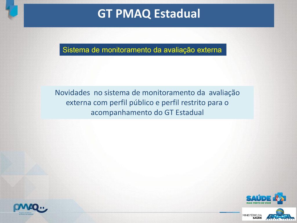 GT PMAQ Estadual Sistema de monitoramento da avaliação externa.