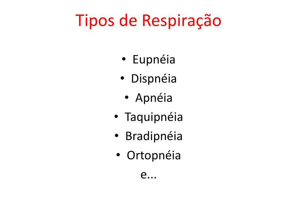 Tipos de Respiração Eupnéia Dispnéia Apnéia Taquipnéia Bradipnéia