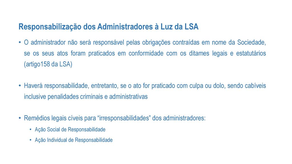 Responsabilização dos Administradores à Luz da LSA