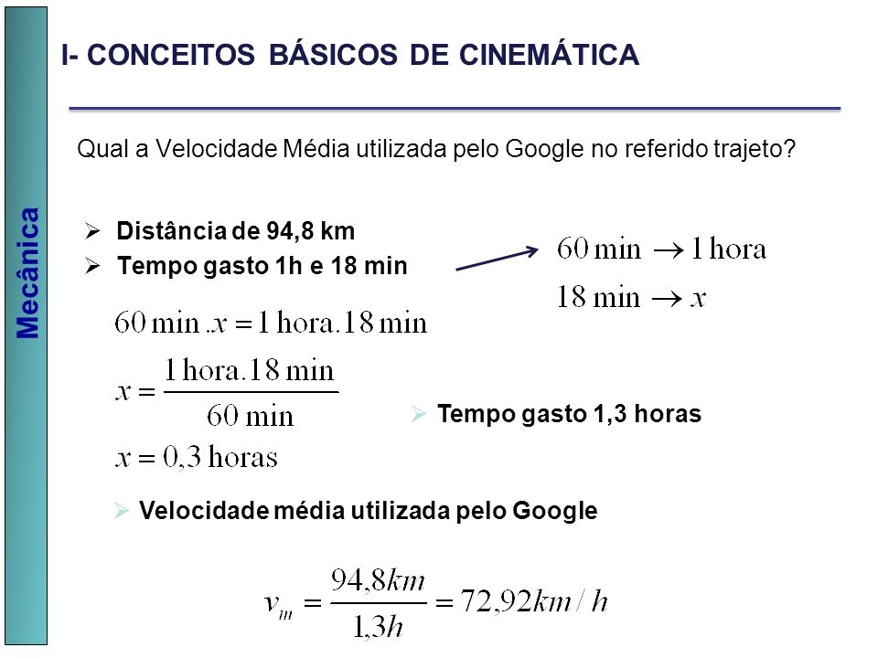 Qual a Velocidade Média utilizada pelo Google no referido trajeto