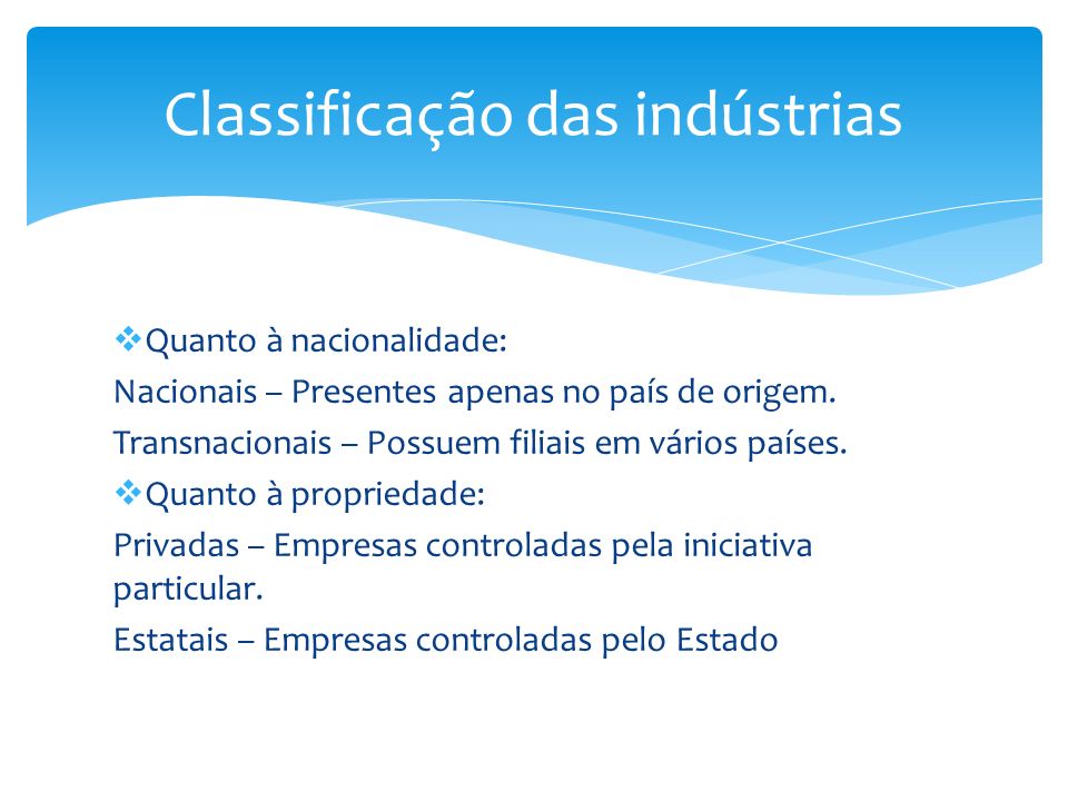 Classificação das indústrias