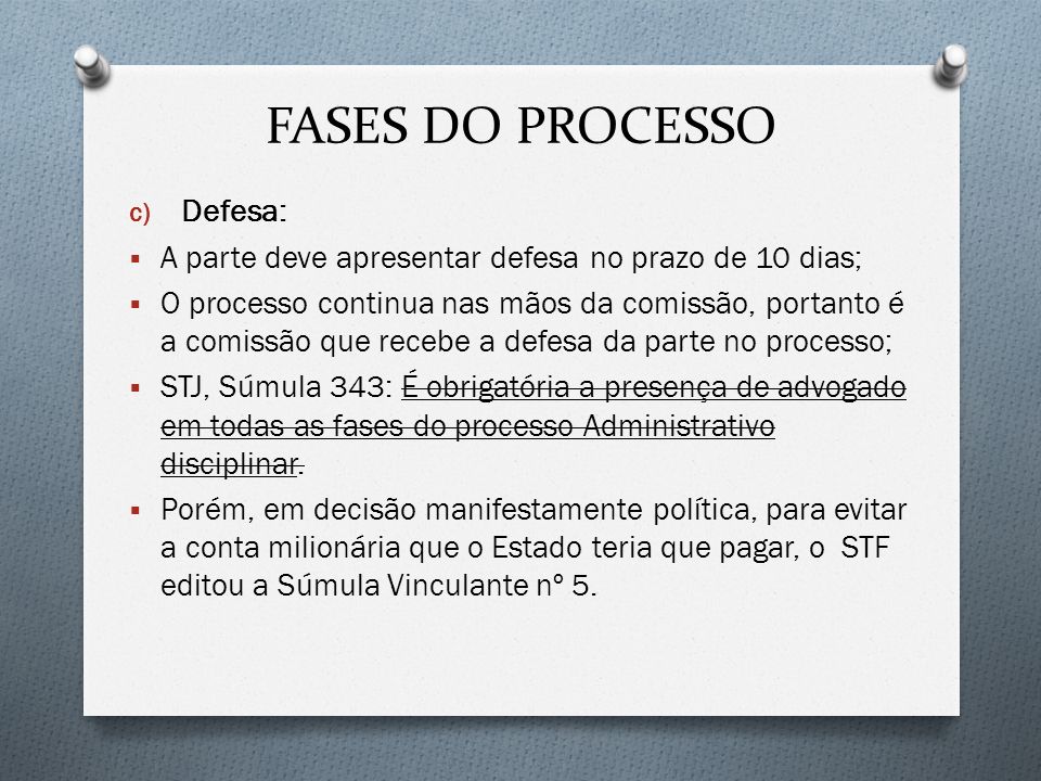 FASES DO PROCESSO Defesa: