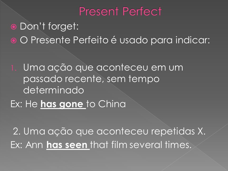 Present Perfect Don’t forget: