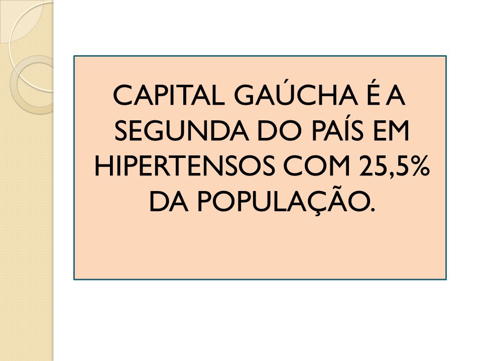 CAPITAL GAÚCHA É A SEGUNDA DO PAÍS EM HIPERTENSOS COM 25,5% DA POPULAÇÃO.