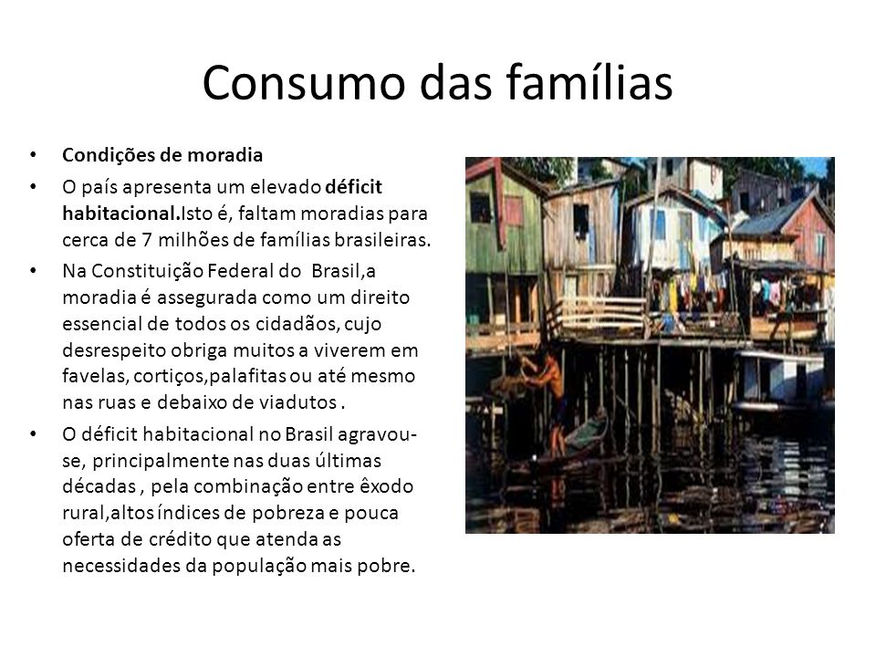 Consumo das famílias Condições de moradia