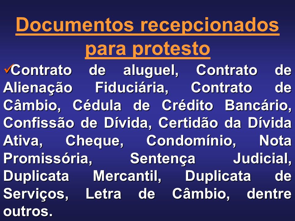 Documentos recepcionados para protesto