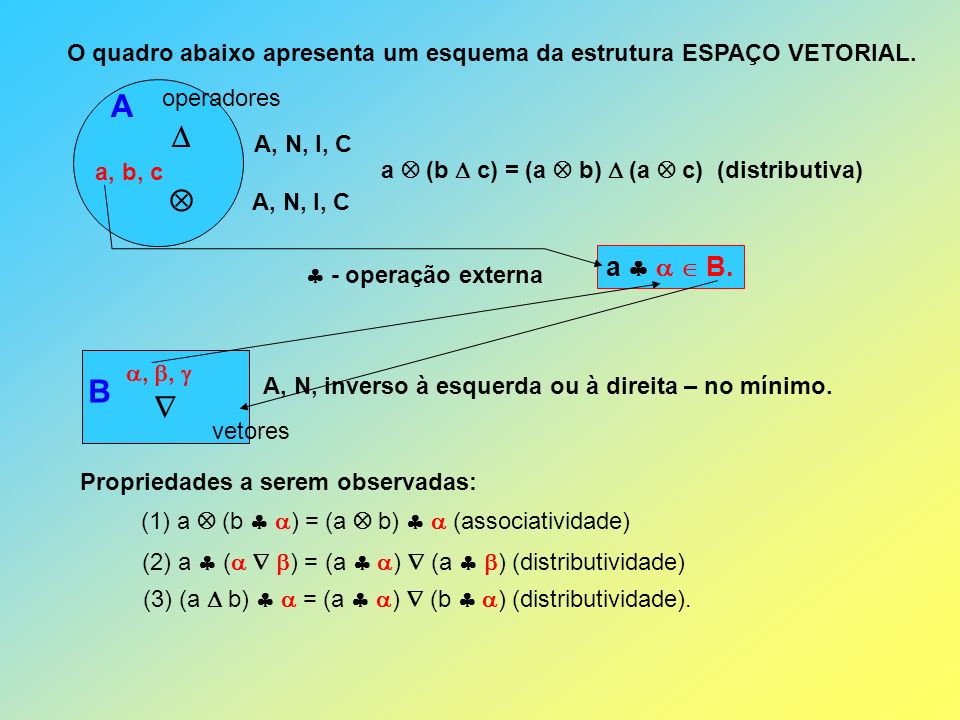 O quadro abaixo apresenta um esquema da estrutura ESPAÇO VETORIAL.