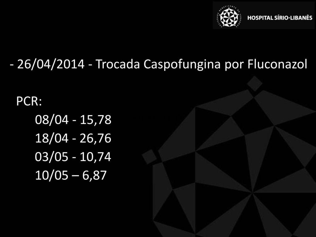 - 26/04/ Trocada Caspofungina por Fluconazol PCR: 08/ ,78