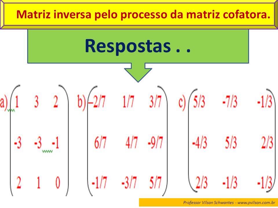 Matriz inversa pelo processo da matriz cofatora.