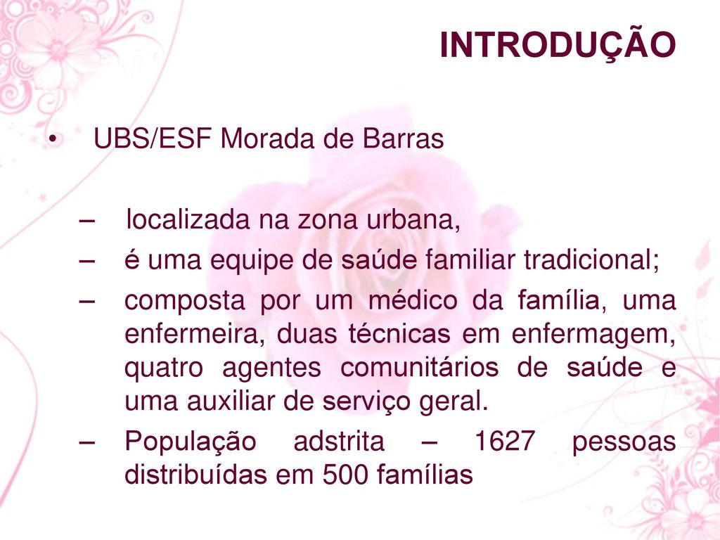 INTRODUÇÃO UBS/ESF Morada de Barras – localizada na zona urbana,