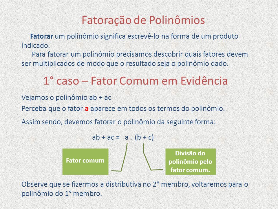 Divisão do polinômio pelo fator comum.