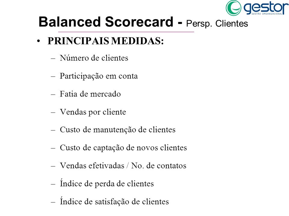 Balanced Scorecard - Persp. Clientes