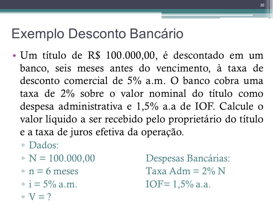 Exemplo Desconto Bancário