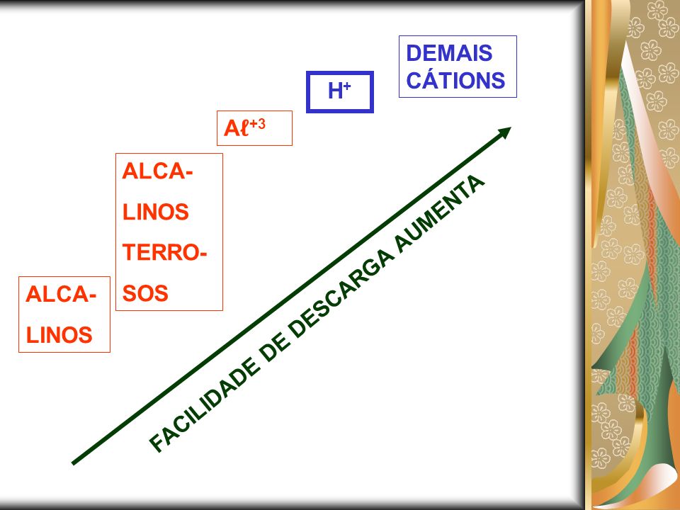 DEMAISCÁTIONS H+ Aℓ+3 ALCA- LINOS TERRO- SOS FACILIDADE DE DESCARGA AUMENTA ALCA- LINOS