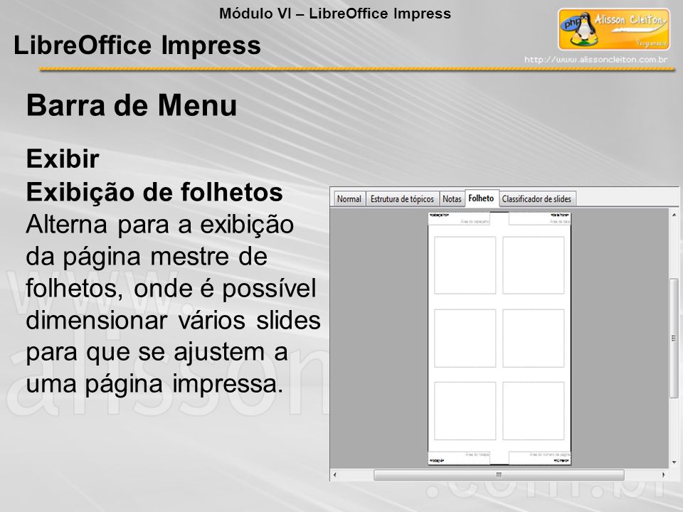 Barra de Menu LibreOffice Impress Exibir Exibição de folhetos