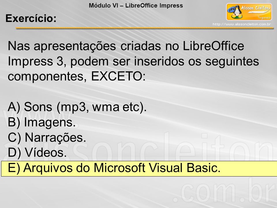 E) Arquivos do Microsoft Visual Basic.