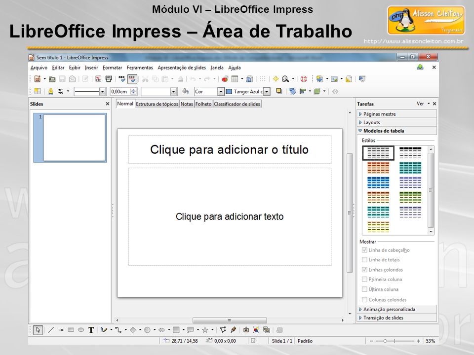 LibreOffice Impress – Área de Trabalho