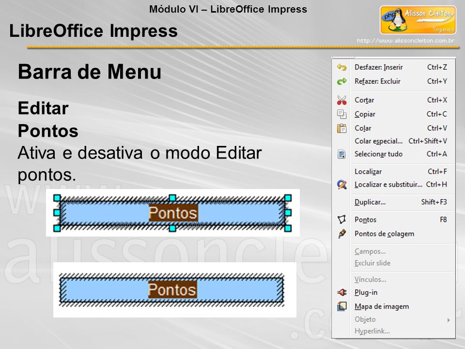 Barra de Menu LibreOffice Impress Editar Pontos
