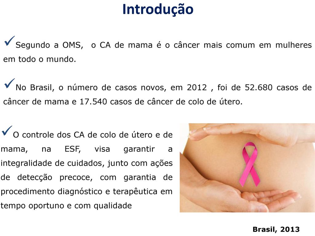 Introdução Segundo a OMS, o CA de mama é o câncer mais comum em mulheres em todo o mundo.