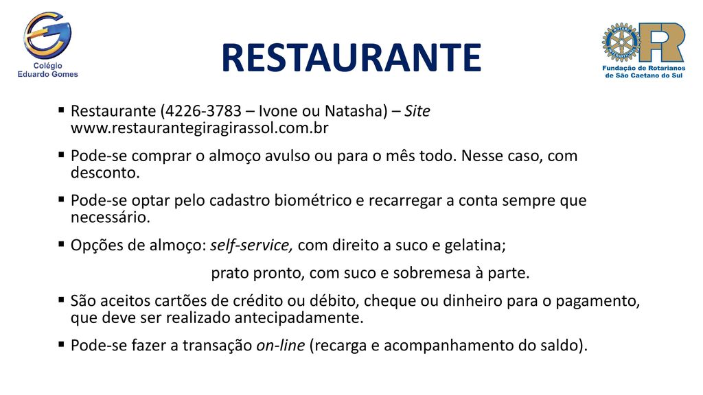 RESTAURANTE Restaurante ( – Ivone ou Natasha) – Site