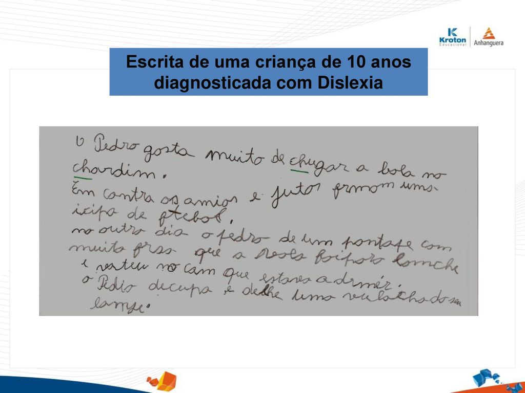 Escrita de uma criança de 10 anos diagnosticada com Dislexia