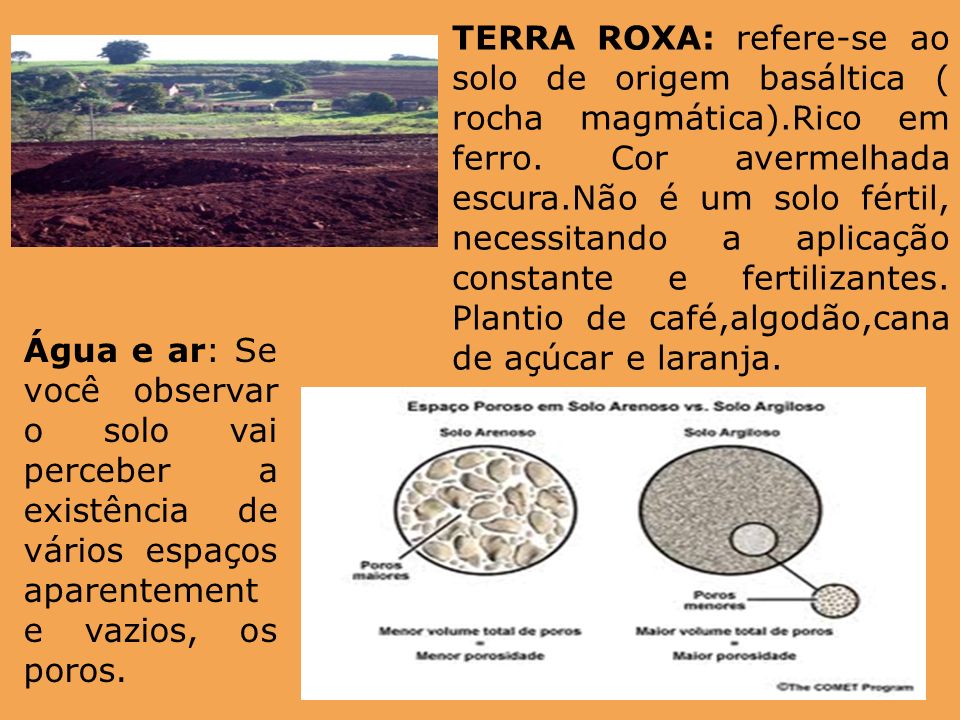 TERRA ROXA: refere-se ao solo de origem basáltica ( rocha magmática)