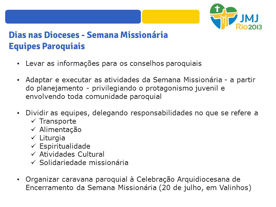 Dias nas Dioceses - Semana Missionária Equipes Paroquiais