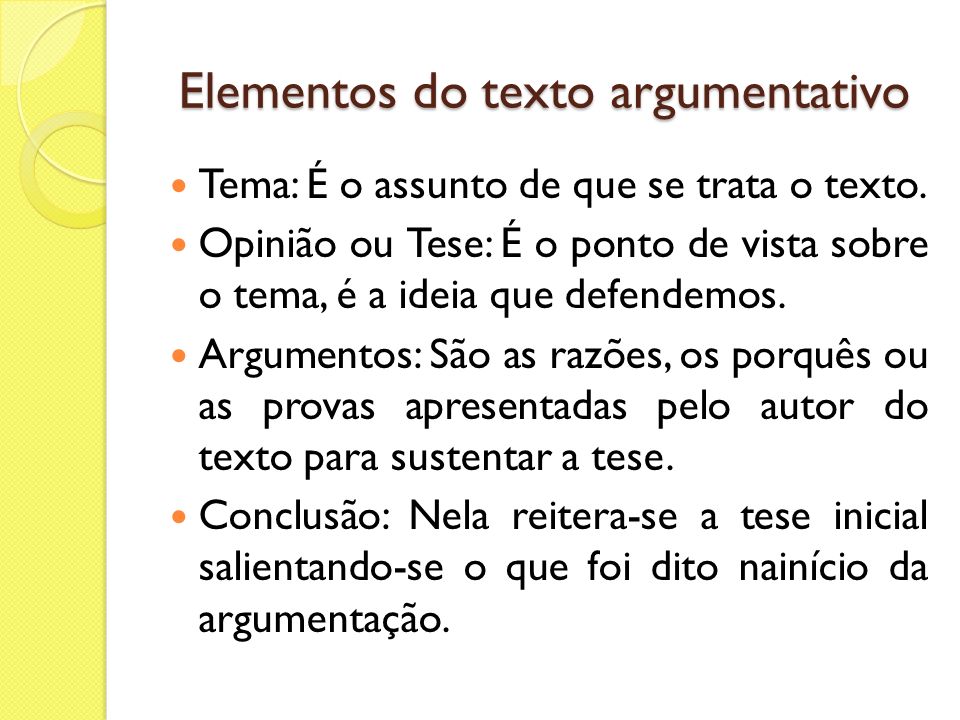 Elementos do texto argumentativo