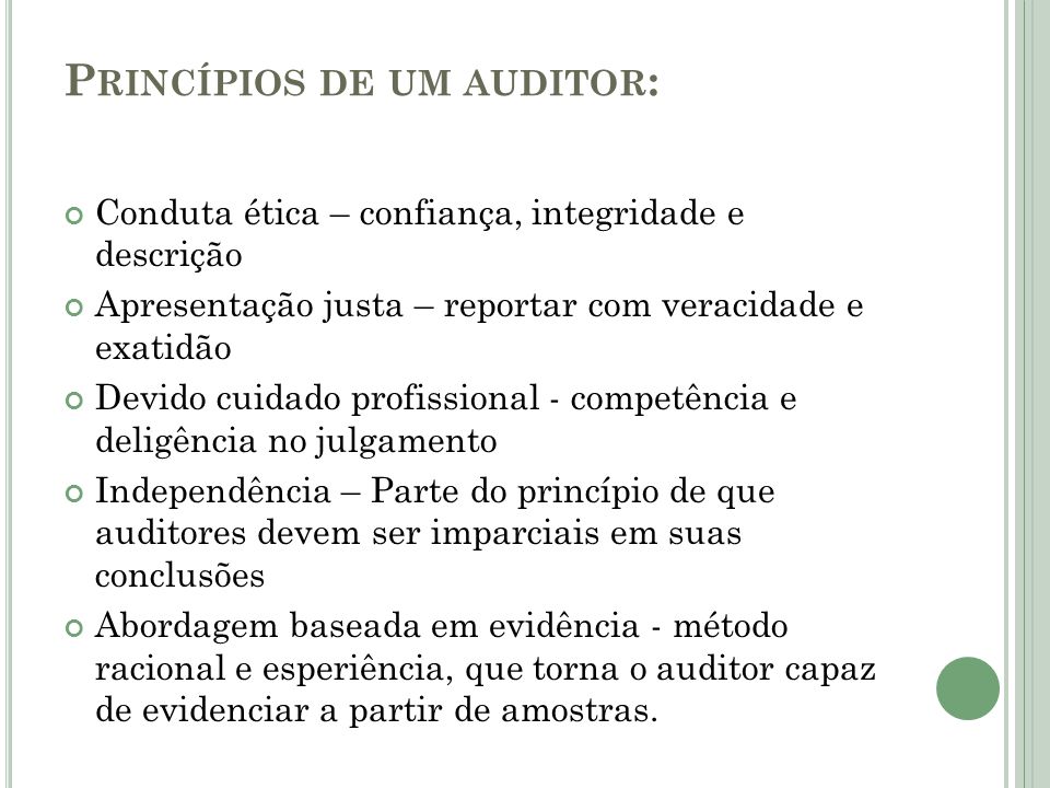 Princípios de um auditor: