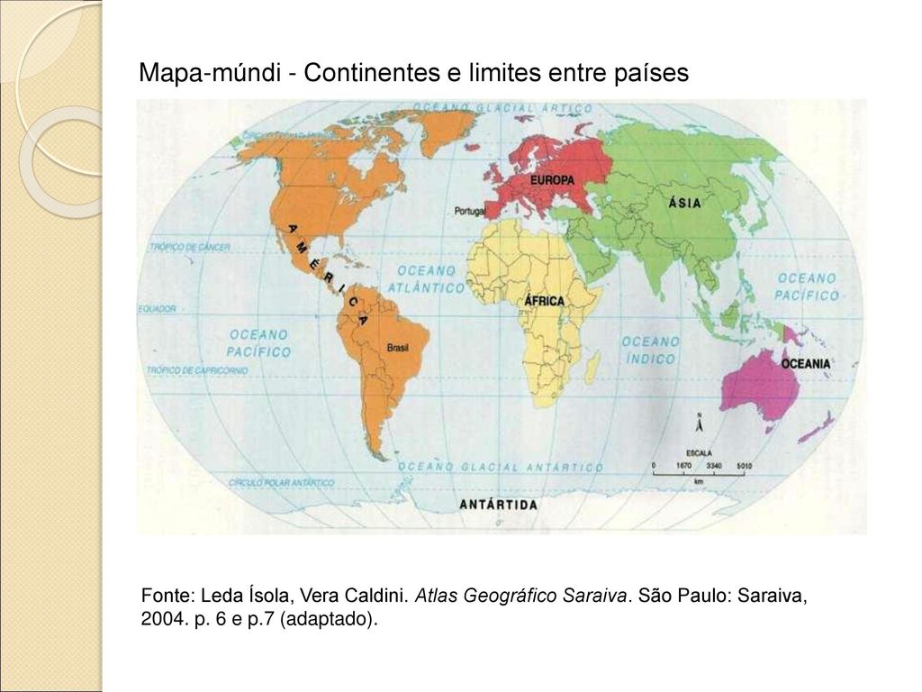Mapa-múndi - Continentes e limites entre países