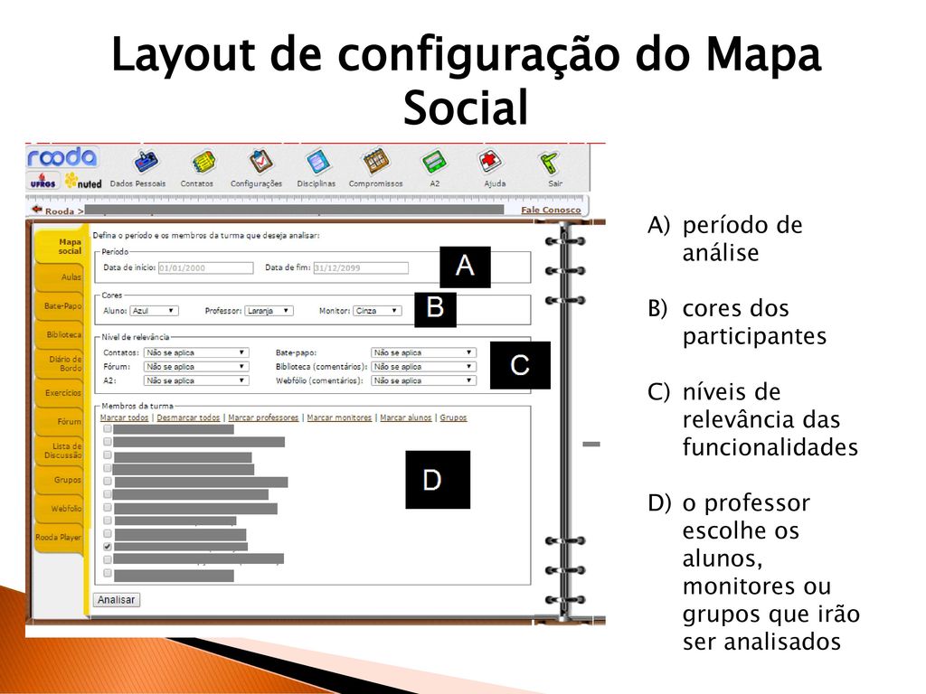 Layout de configuração do Mapa Social