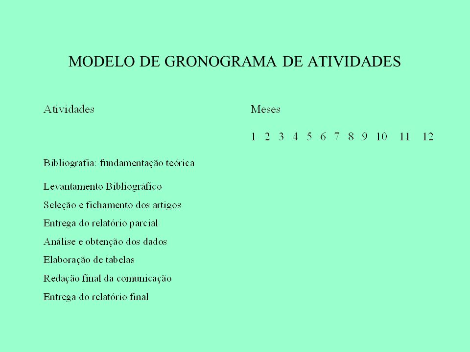 MODELO DE GRONOGRAMA DE ATIVIDADES