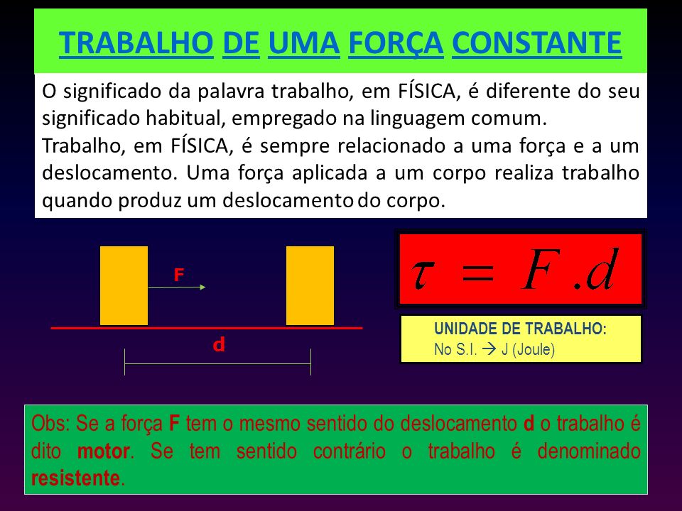 TRABALHO DE UMA FORÇA CONSTANTE