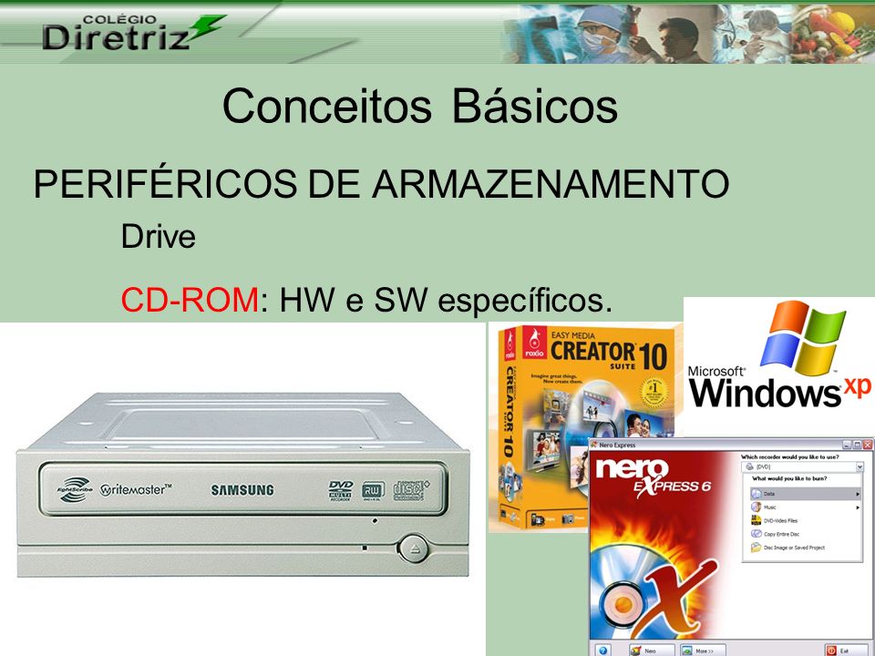 PERIFÉRICOS DE ARMAZENAMENTO Drive CD-ROM: HW e SW específicos.