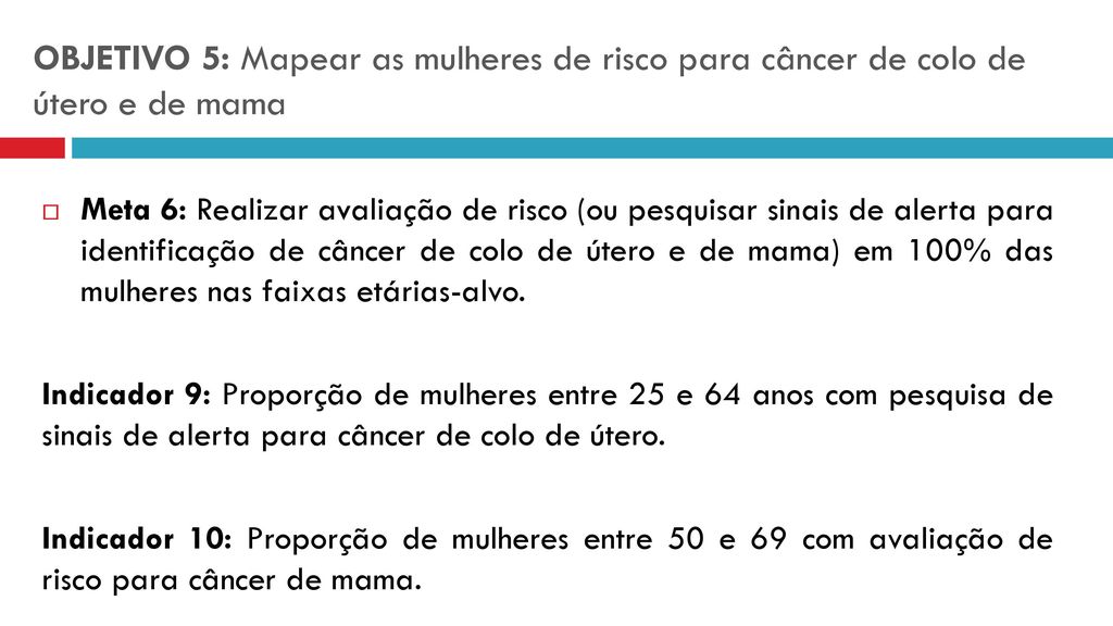 OBJETIVO 5: Mapear as mulheres de risco para câncer de colo de útero e de mama