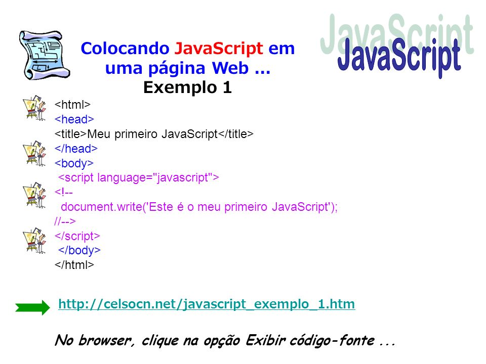 Colocando JavaScript em uma página Web ... Exemplo 1
