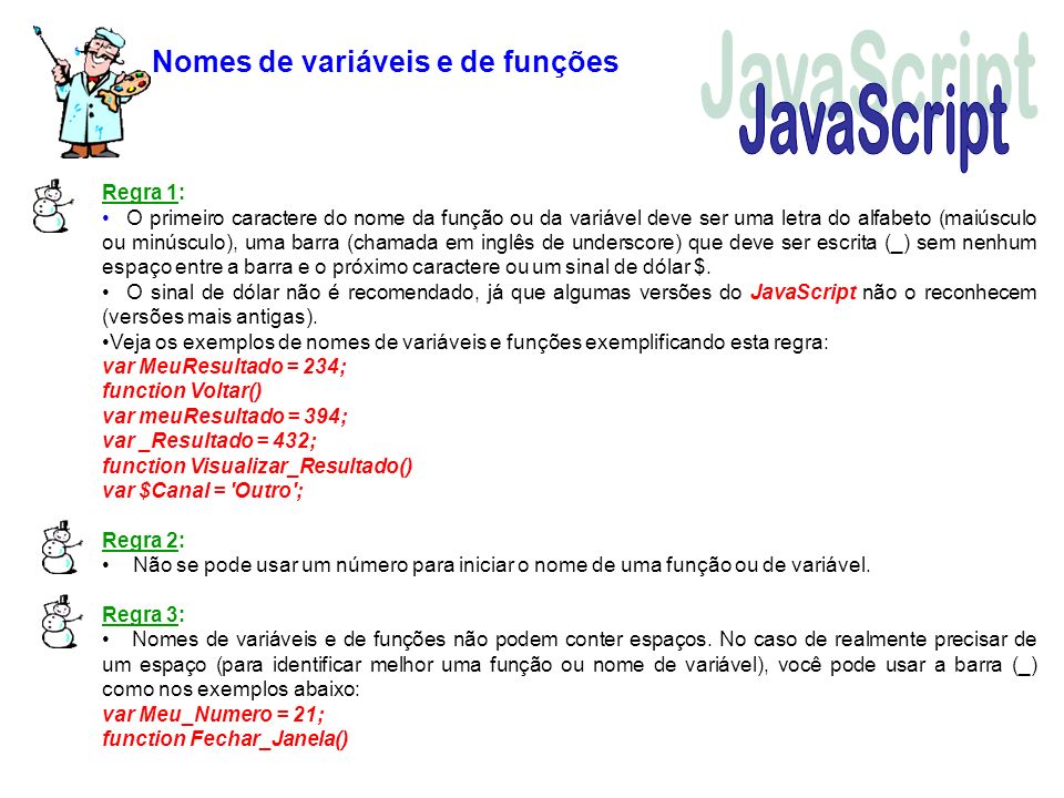 JavaScript Nomes de variáveis e de funções Regra 1: