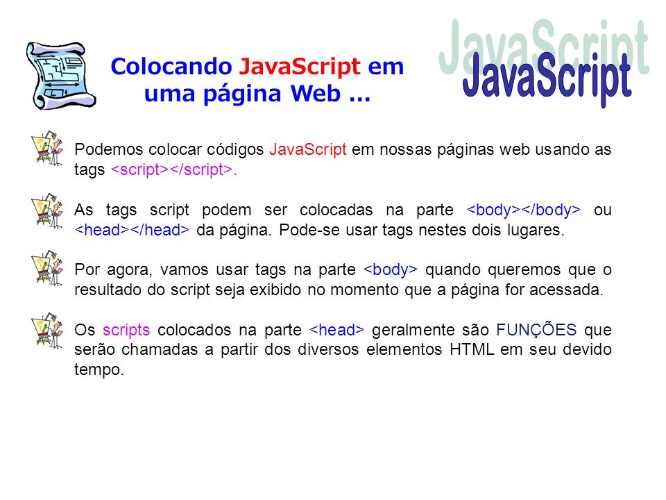 Colocando JavaScript em uma página Web ...