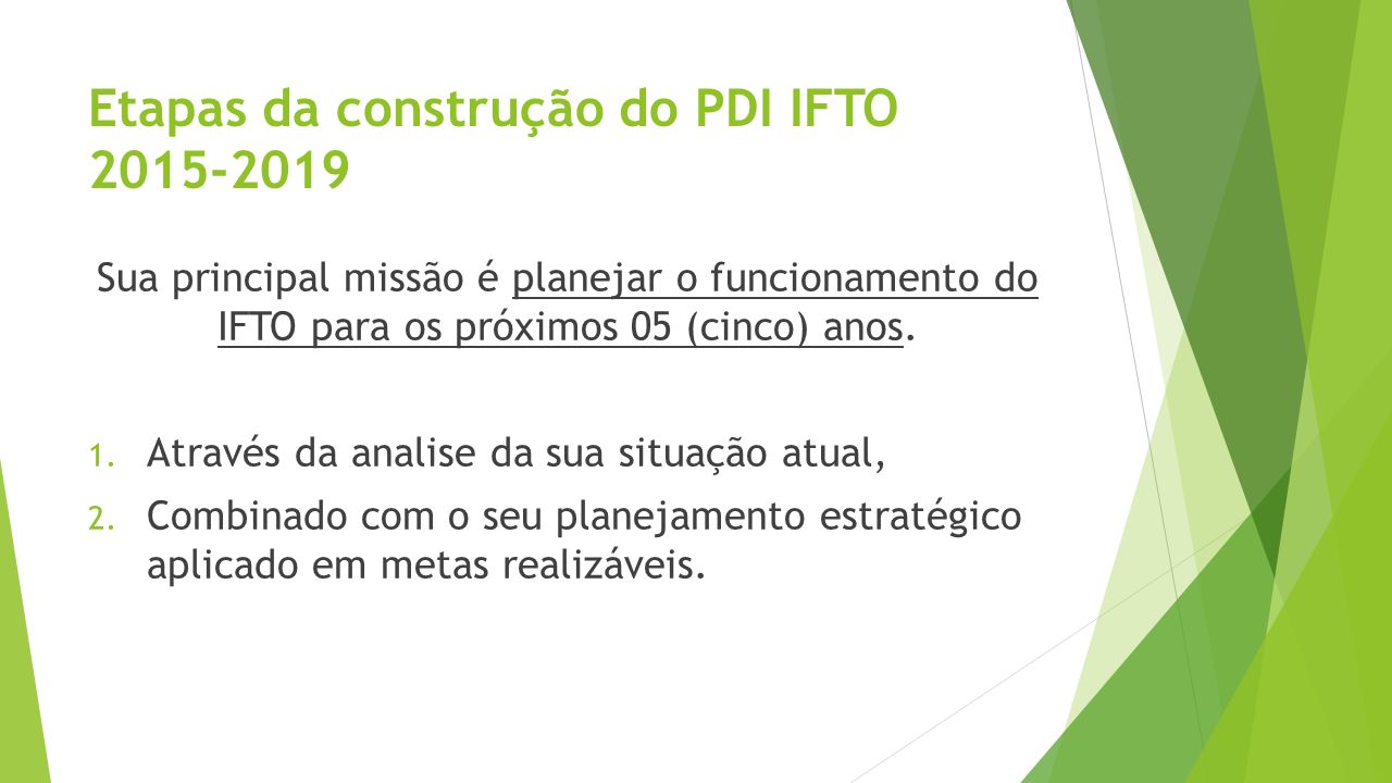 Etapas da construção do PDI IFTO