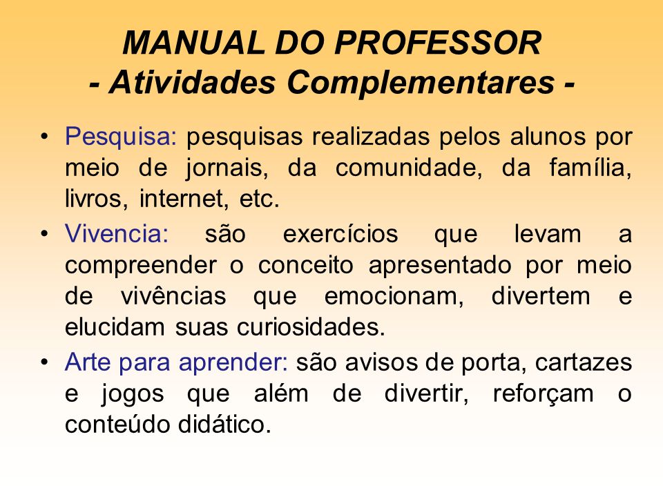 MANUAL DO PROFESSOR - Atividades Complementares -