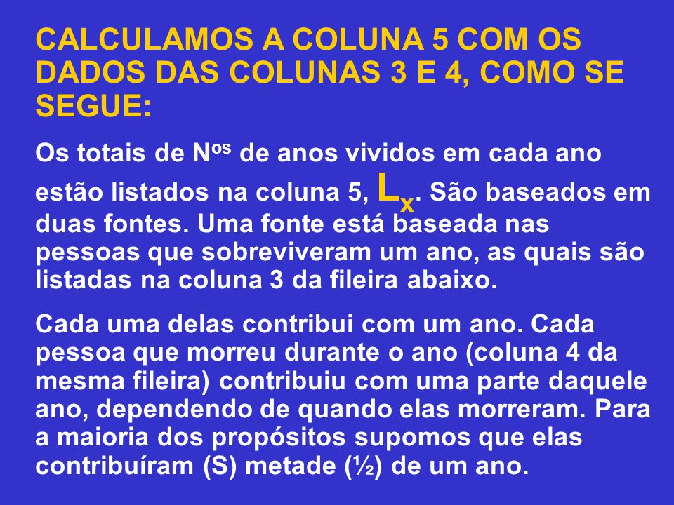 CALCULAMOS A COLUNA 5 COM OS DADOS DAS COLUNAS 3 E 4, COMO SE SEGUE: