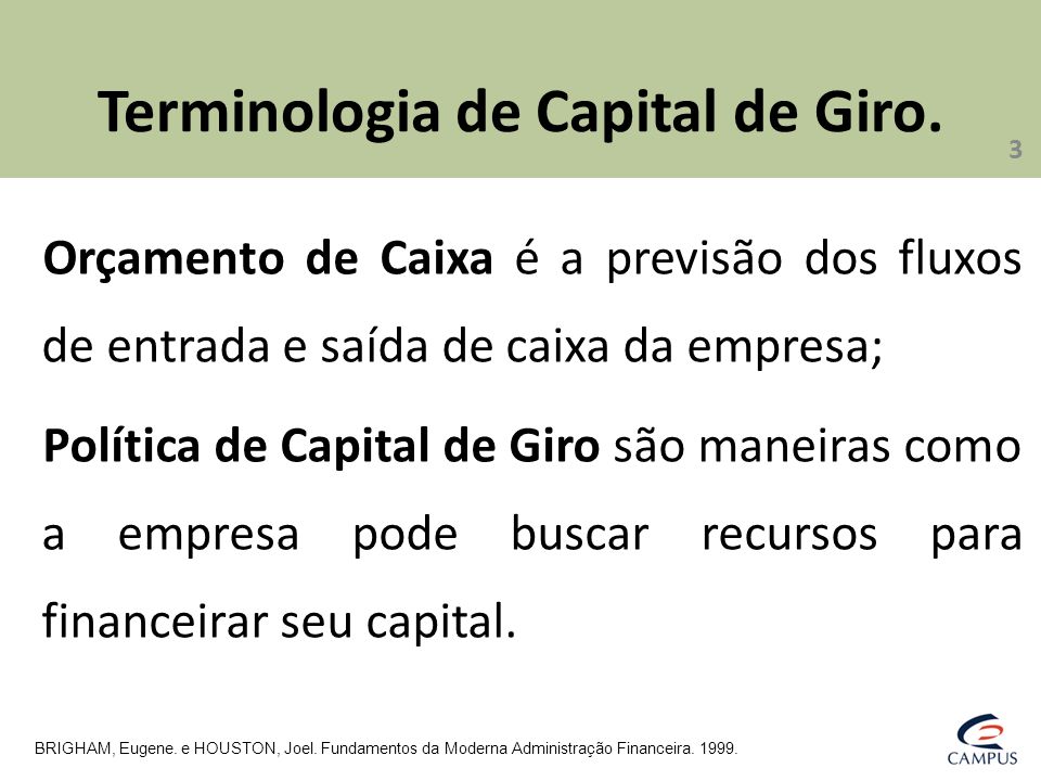 Terminologia de Capital de Giro.