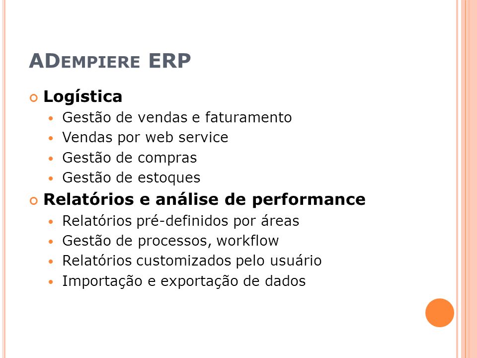 ADempiere ERP Logística Relatórios e análise de performance