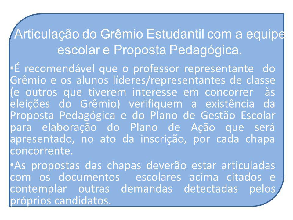 Articulação do Grêmio Estudantil com a equipe escolar e Proposta Pedagógica.